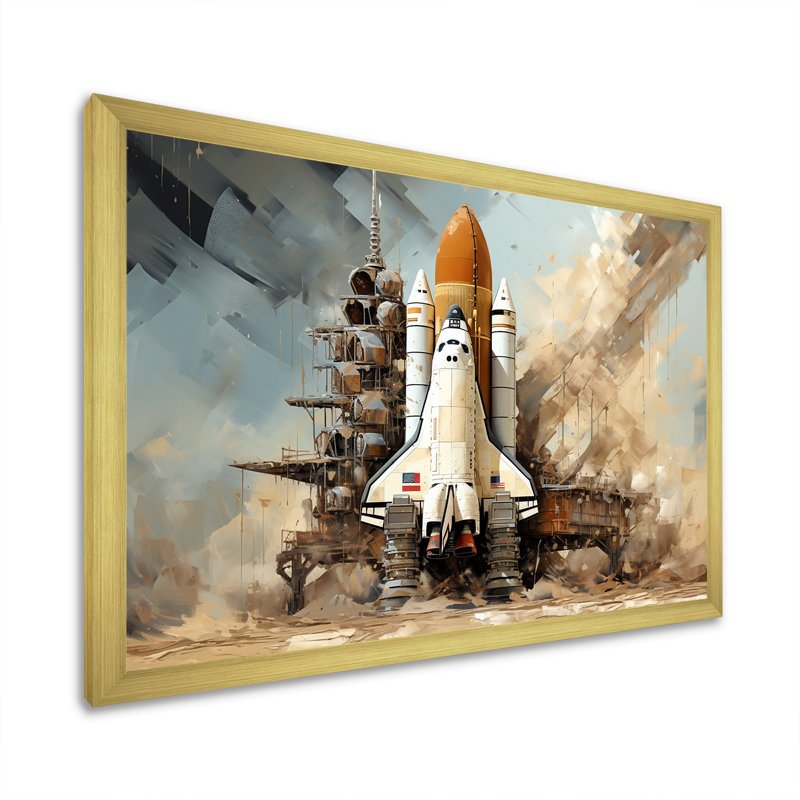 " Abstract Space Shuttle Launch I ", Gold Single Picture Framed, 24" H x 32" W x 1" D