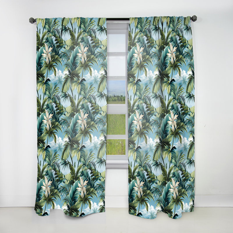 Palm Oasis Tropical Pattern I - Floral Curtain - Velvet Room Darkening - 1 panel, 52" W x 108" L
