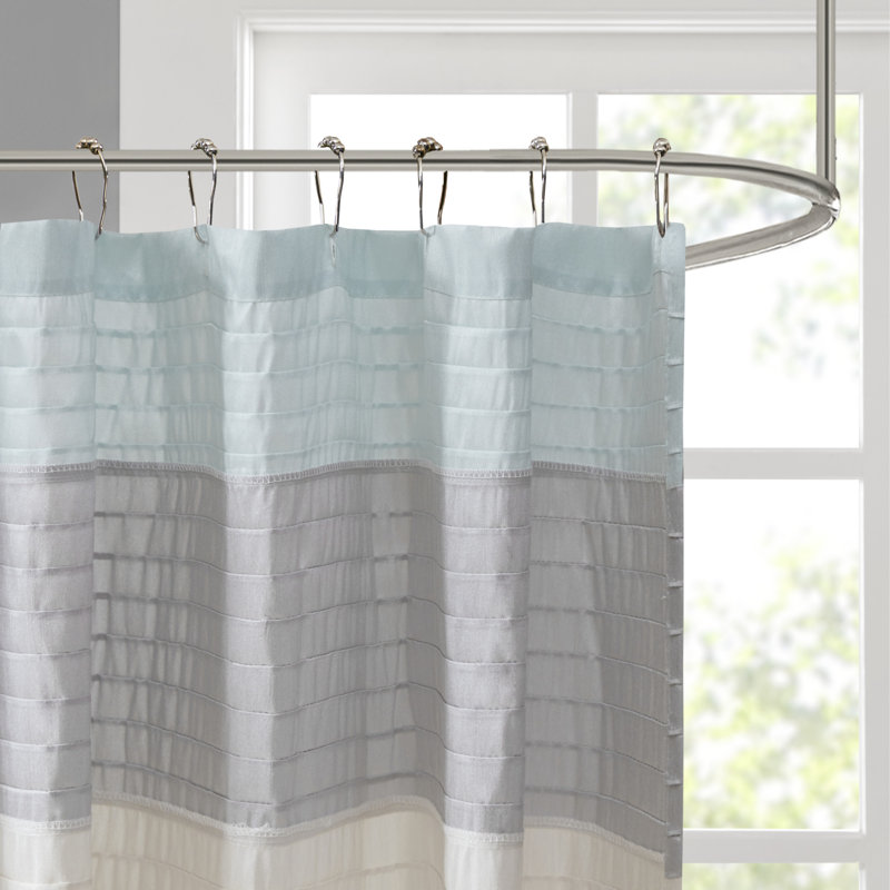 Aqua and Gray Faux Silk Striped Shower Curtain