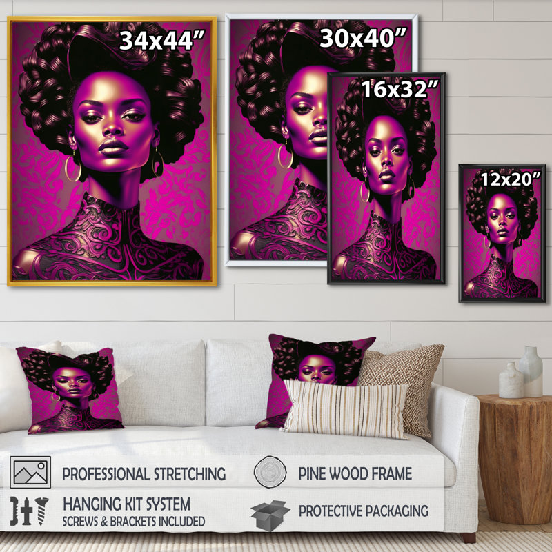 Cleta Vintage High Fashion, modèle afro-américain sur toile, H 40 po x l 30 po x P 1,5 po, Cadre flottant doré