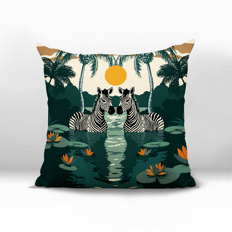 Oreiller carré réversible intérieur / extérieur Alva Zebra, Carré 15 po, Vert