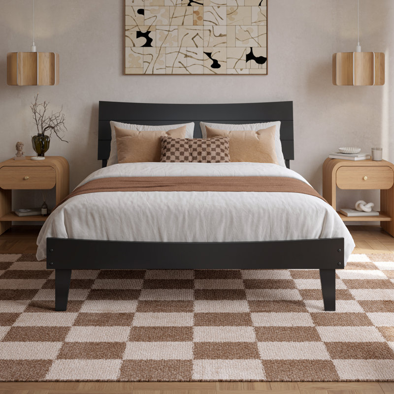 Lit plateforme en bois Phoenix avec pied de lit assorti, Lit double, Black