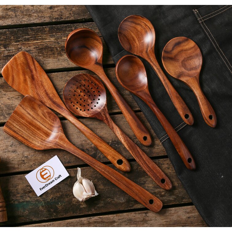 Rigby 7-Piece Wooden Kitchen Utensil Set, Cooking Utensils, Wooden Utensils AllModern
