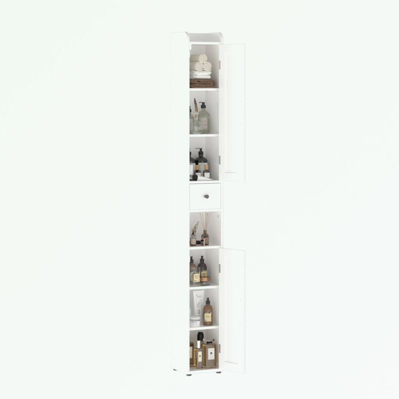 Grande armoire de rangement pour salle de bain avec tablettes réglables et 2 portes minces