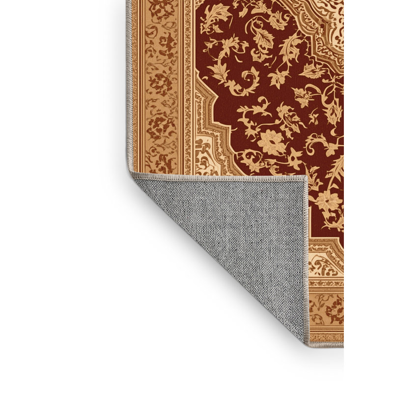 Tapis oriental traditionnel brun oriate lavable à la machine Osiyo, Rond 5 pi
