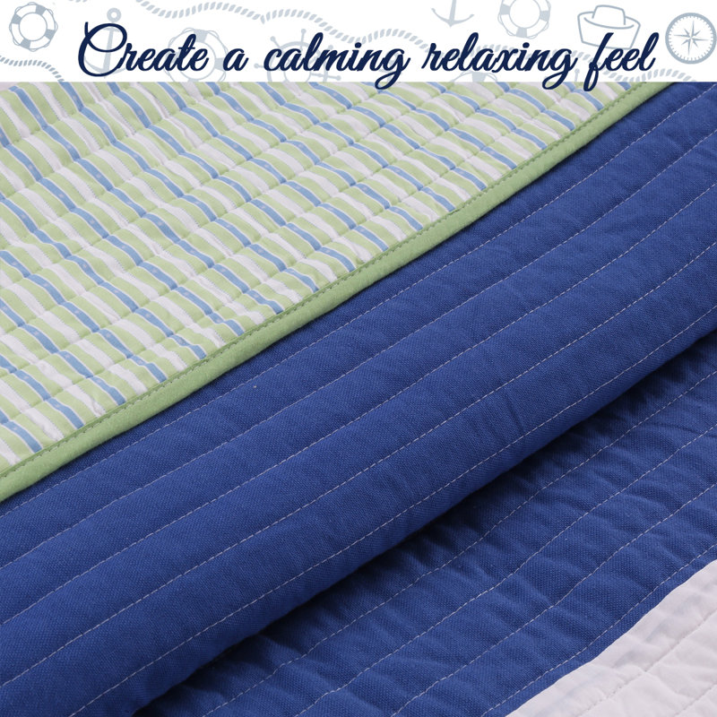 Waylon Blue and Green Cotton Twin Reversible Quilt Set