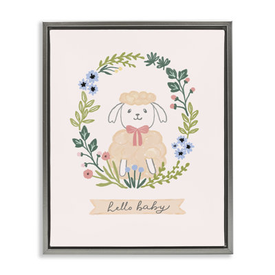 Hello Baby Floral Lamb Framed Floater Canvas Wall Art by Nina Muis Surface Design
