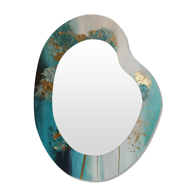 Hortensia fleur floraison rétro or bleu sarcelle - hydrangée miroir mural de forme unique, miroir décoratif asymétrique doré, impression d'art en métal