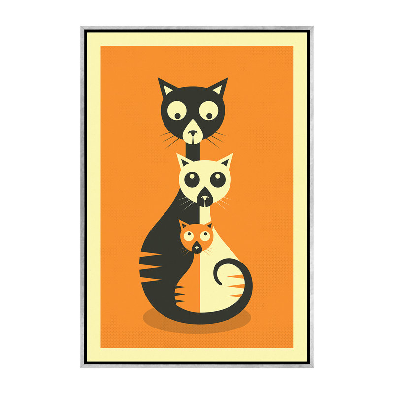 Décoration murale chats assis, H 60 po x l 40po x P 1,5 po, Toile avec cadre argenté