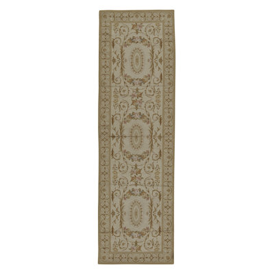 Hand-Knotted High-Quality Ivory and Ivory Runner