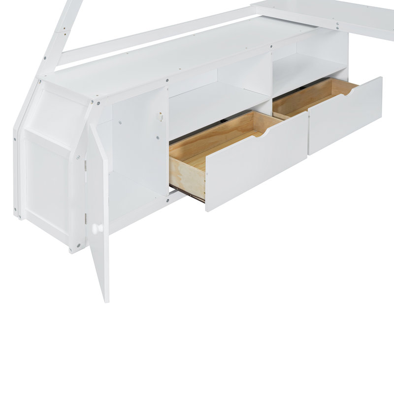 Lit mezzanine multifonctionnel avec beaucoup de rangement, tablettes et bureau, idéal pour faire grandir les enfants et créer un espace personnalisé