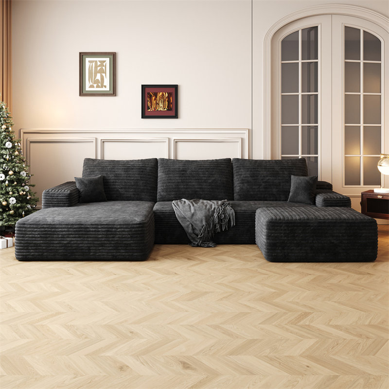 Canapé modulaire Boneless Cloud avec 1 repose-pieds, H 37,8 po x l 107 po x P 69,7 po, Noir, Orienté à gauche (vu de face)