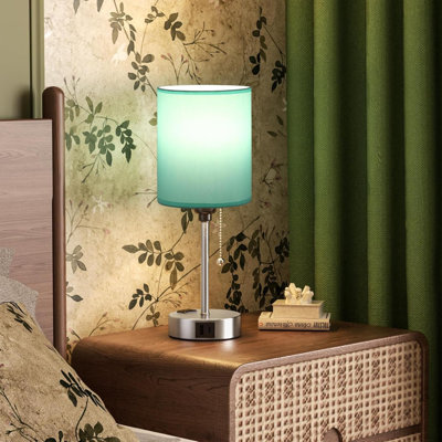 Teal Bedside Lamp For Nightstand - 3 Color Temperature Table Lamp With USB C And A Ports, Pull Chain Lamp For Bedroom With AC Outlet, Coastal Desk Lamp With Silver Metal Base For Kids