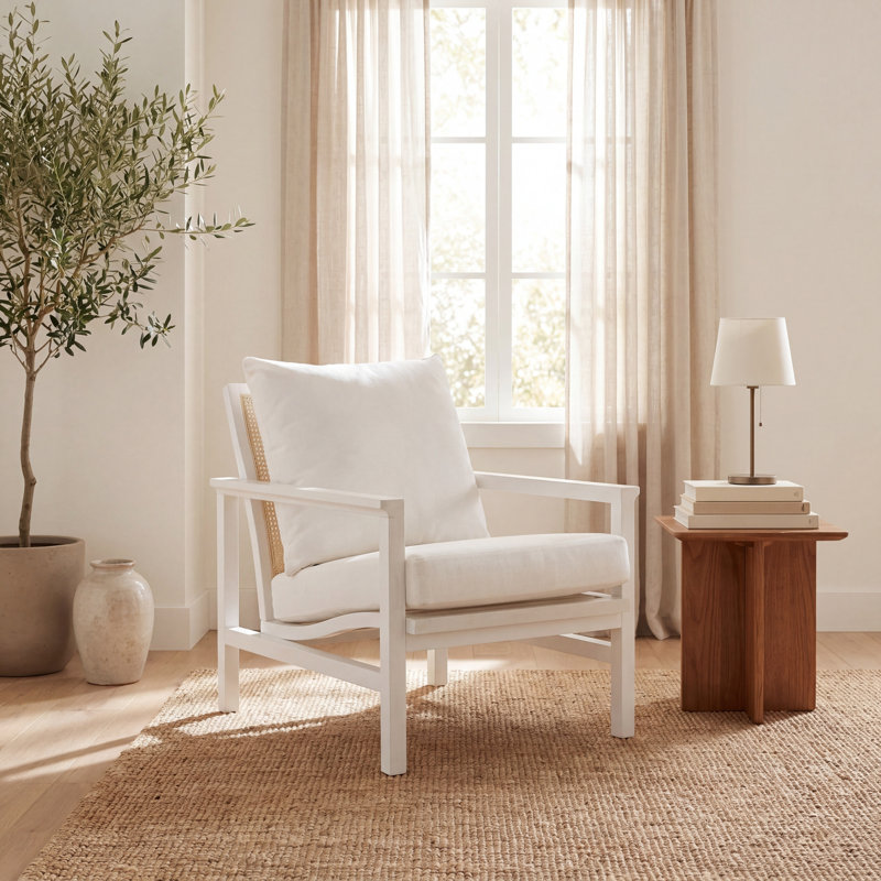 Fauteuil l 27,6 po Kelle, Blanc / naturel