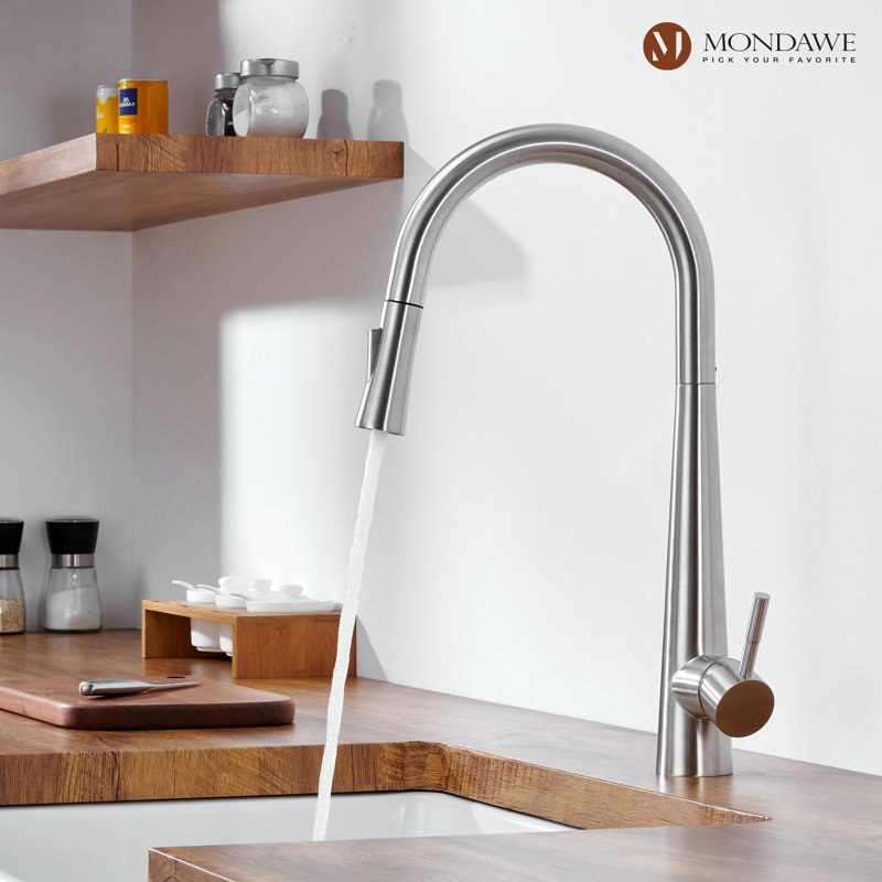 Brushed Nickel High Arc Pull Down Kitchen Faucet with Spray