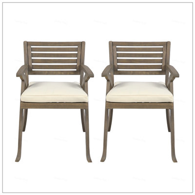 Helen Outdoor Acacia Wood Dining Chair With Crème Cushions, Durable And Stylish For Patio And Garden