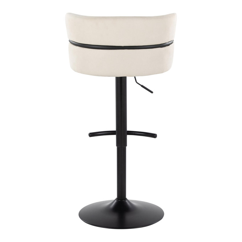 Set of 2 Adjustable Cream Fabric Swivel Barstools with Black Metal Base