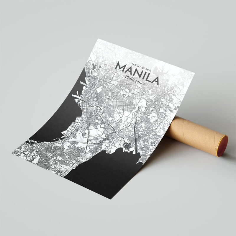 Manille, carte de la ville, impression, H 17 po x l 11 po, Noir et blanc