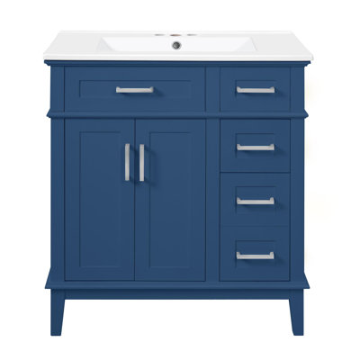 30" bathroom vanity with a ceramic sink, soft-close doors, and 2 storage drawers