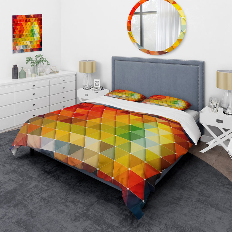 King Multicolor Geometric Microfiber Duvet Cover Set