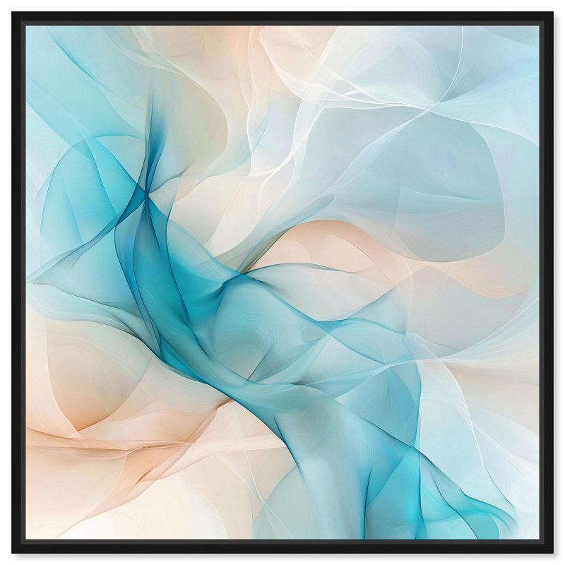 Art abstrait bleu Quori I , H 31 po x l 31 po, Cadre flottant noir