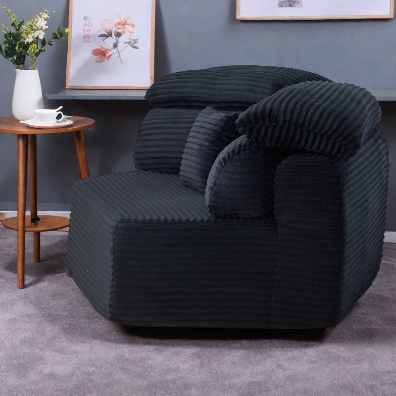 Chaises d'appoint modernes, salon modulaire en velours côtelé noir de 53 pouces pour la maison