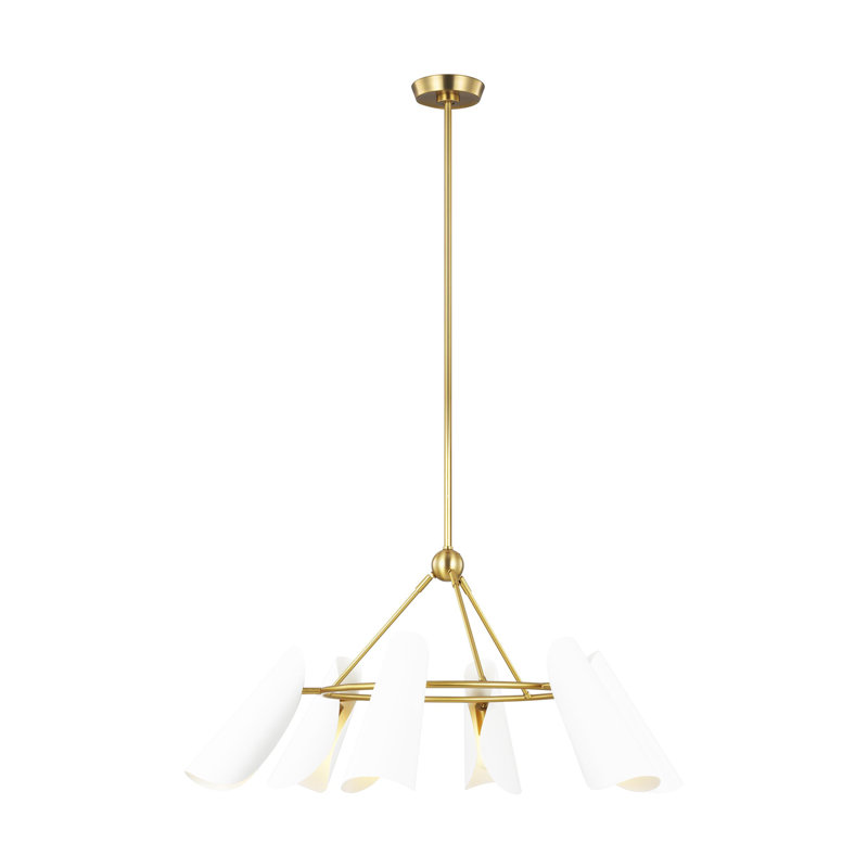 Matte White and Burnished Brass 6-Light Chandelier