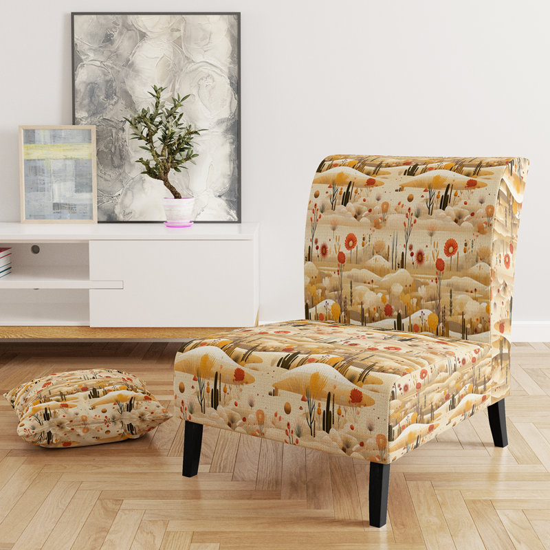 Cactus Desert Dreams Boho Pattern - Upholstered Farmhouse Slipper Chair, Beige Accent Chair