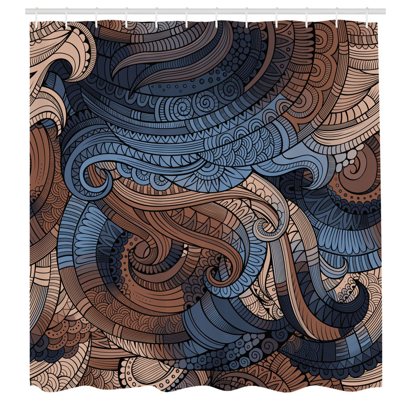 Abstract Shower Curtain with Hooks Included, 84"H x 69"W, Slate Blue
