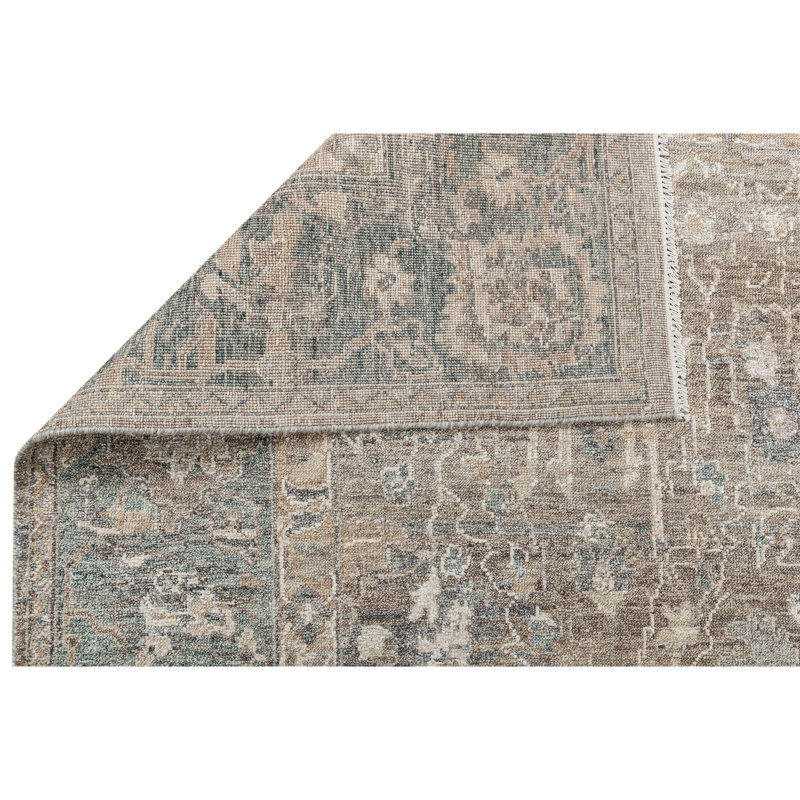 High-Quality Hand-Knotted Taupe And Teal Area Rug, Taupe And Teal, Rectangle 9' x 12'