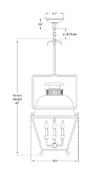 Chapman & Myers Holborn Lantern, Aged Iron, 45" H x 18.25" W x 18.25" D