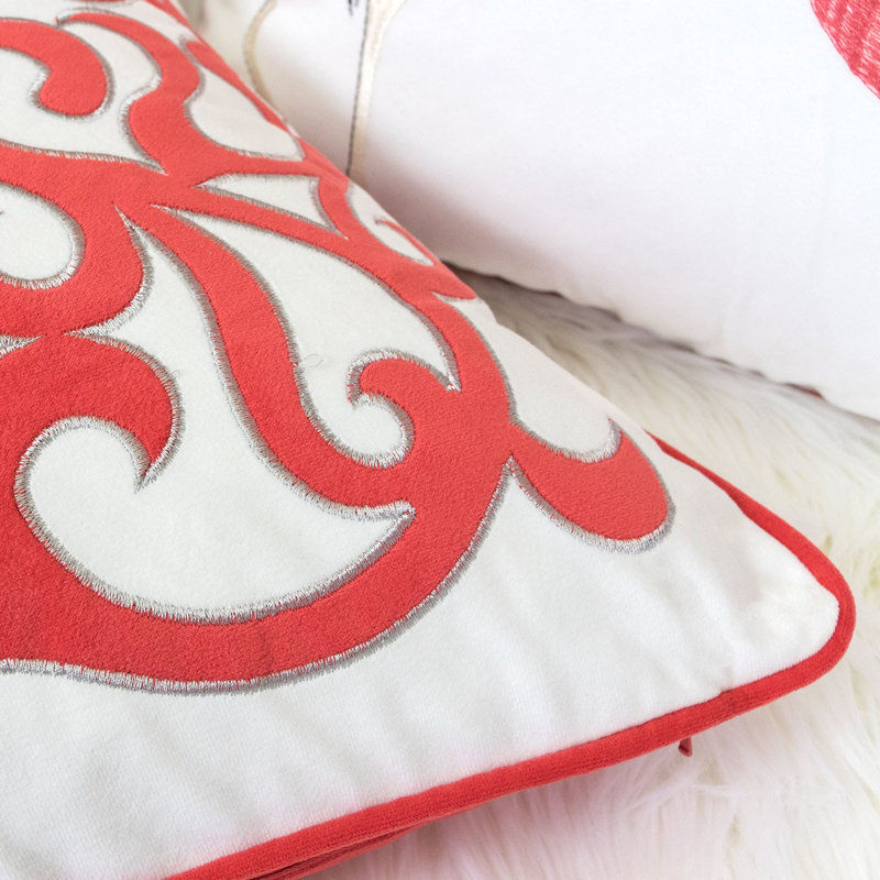  Applique Velvet Throw Pillow, Coral