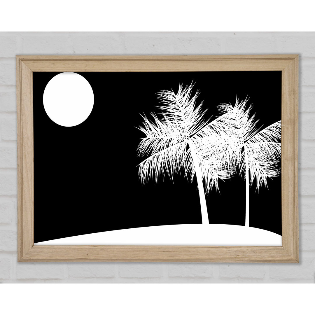 Palm Tree Moon Weiß auf Schwarz - Druck