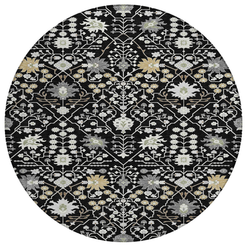 Tapis rond intérieur et extérieur rond lavable noir 8 pi HomeRoots