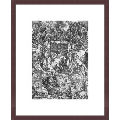 Scène de l'Apocalypse, l'ouverture du septième sceau, Les sept anges avec les trompettes, édition latino par Albrecht Dürer, impression giclée sur cadre