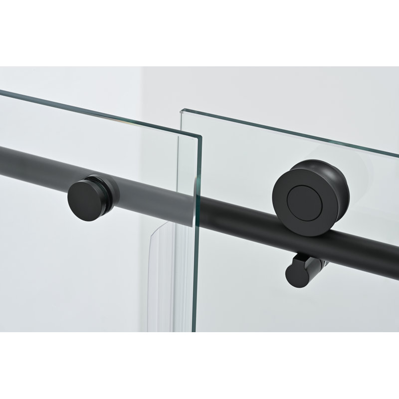 60 in. W x 76 in. H Frameless Soft Close Sliding Shower Door with Explosion-Proof Clear Glass, Matte Black