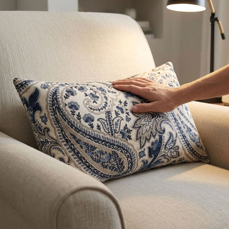 Coussin de luxe Tulip Safari, 12 po x 20 po, Bleu / Crème, Coussin lombaire