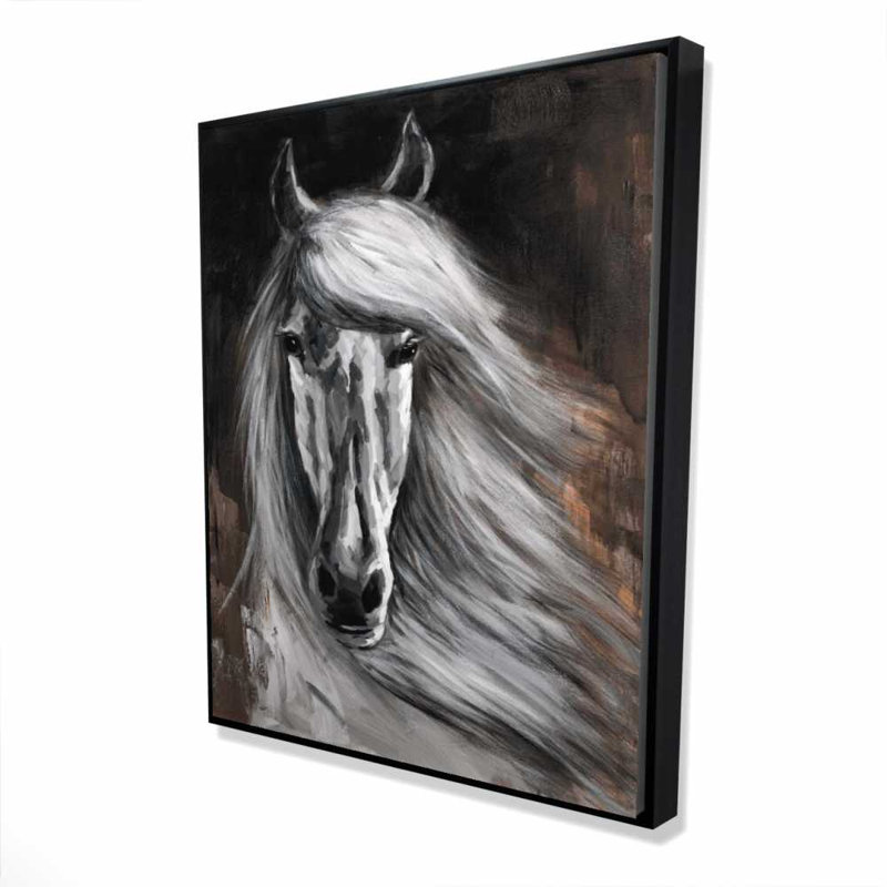 Cheval blanc - Toile encadrée rustique brune pour la décoration intérieure, H 61,25 po x l 49,25 po
