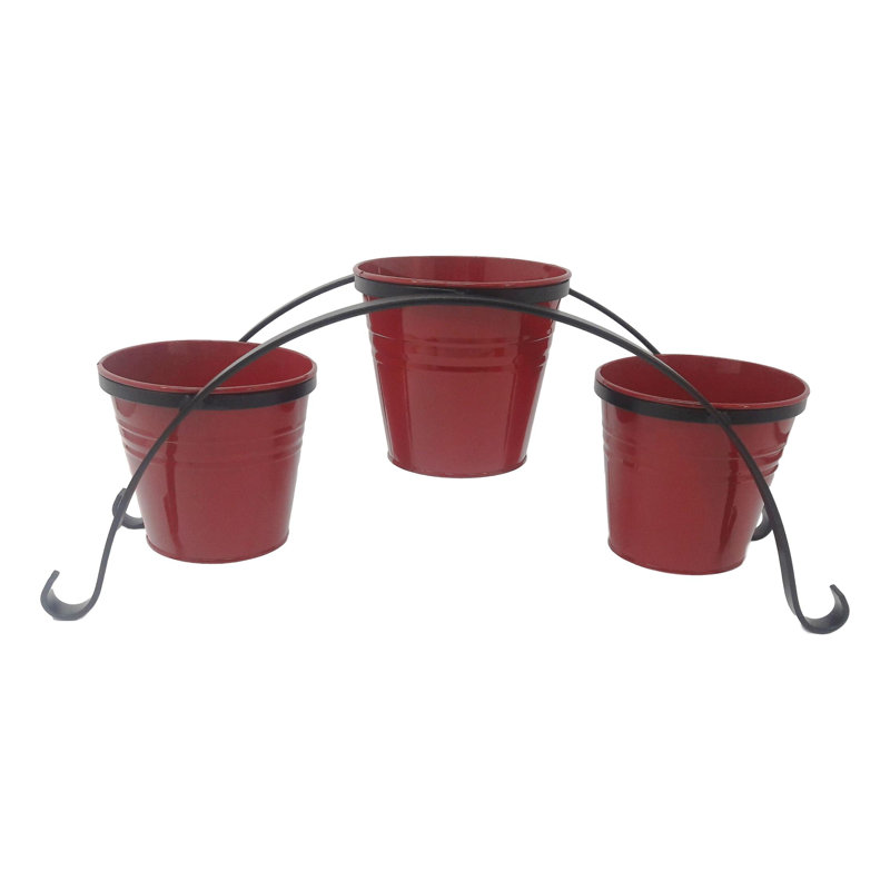 Brock Metal Pot Planter, Red, 11.5"H x 28" W x 9" D, 4
