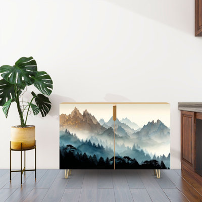 Sideboard Buffet Cabinet with Storage Alpine Misty Pines Layered with 2 Doors for Living Room and Kitchen