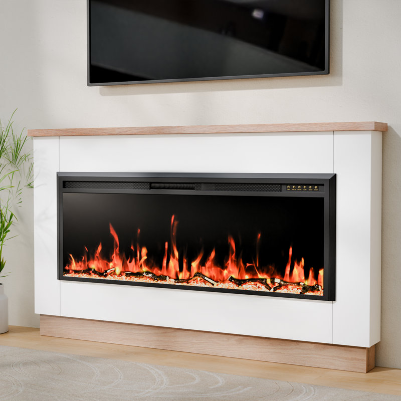 60" Electric Fireplace With Mantel, 12 Flame Effects Tv Stand, 37" H x 70" W x 6" D