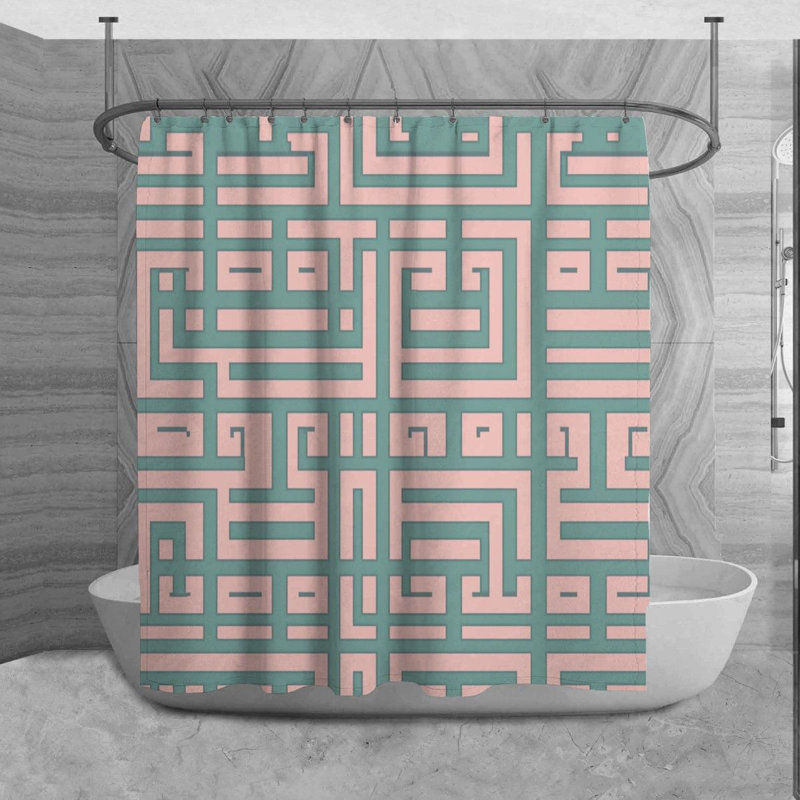 Greek Key Shower Curtain Pattern Bathroom Decor Pink Pink/Green, 73" H x 70" W