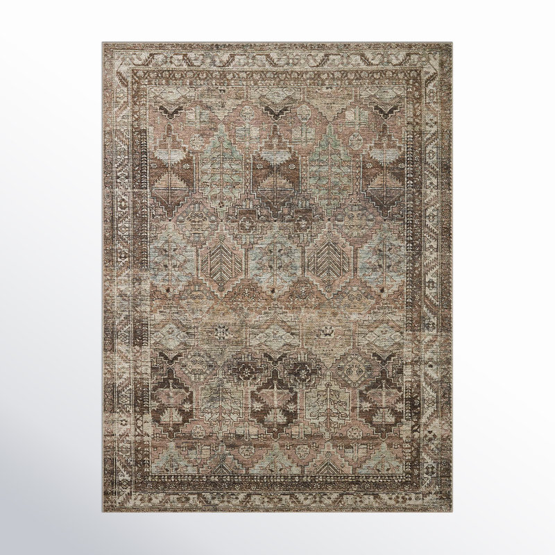 Clay and Sage Distressed Square Synthetic Area Rug