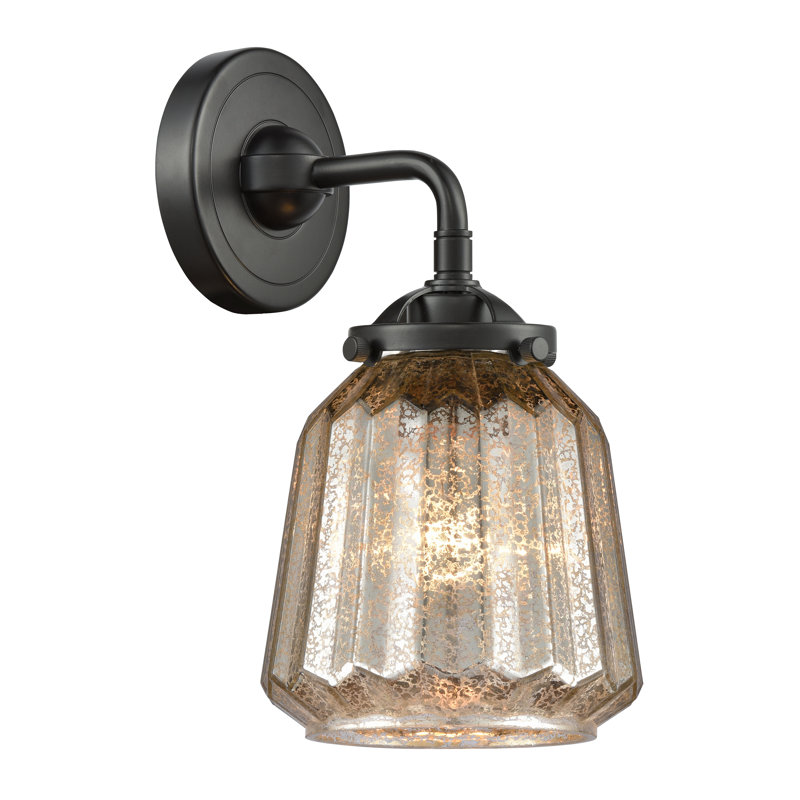 Applique murale à bras 1 lumière Bridger, Ampoule DEL 6 watts Vinage, Plaqué mercure, Noir / nickel poli