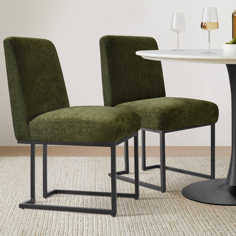 Chaises d'appoint rembourrées en tissu avec base en métal Bende, Vert olive