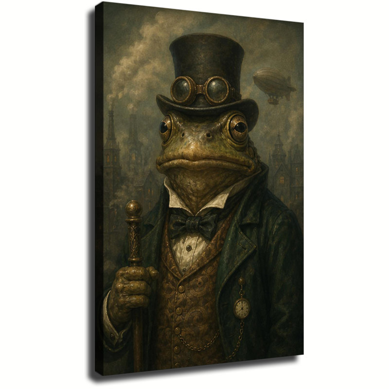 Tableau sur toile représentant un corbeau aviateur steampunk avec lunettes et fond d'engrenages d'horlogerie vintage