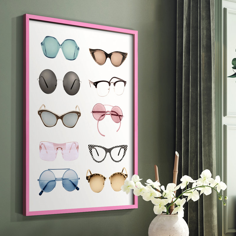 «Vintage Glasses II», reproduction encadrée - bois massif, Cadre photo rose simple, H 10 po x l 8 po