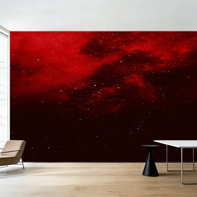 Papier peint adhésif à peler et coller nébuleuse rouge étoiles lointaines Cosmic Clouds murales H 100 po x l 144 po amovible papier adhésif mural en PVC pour chambre à coucher salon bureau à domicile