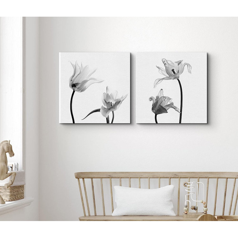 Film X-Ray Gros plan sur fleur encadrée sur toile, 2 pièces, Toile tendue, H 16 po x l 32 po x P 1,5 po