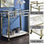 Chariot de service en verre transparent, plateau en faux marbre et laiton